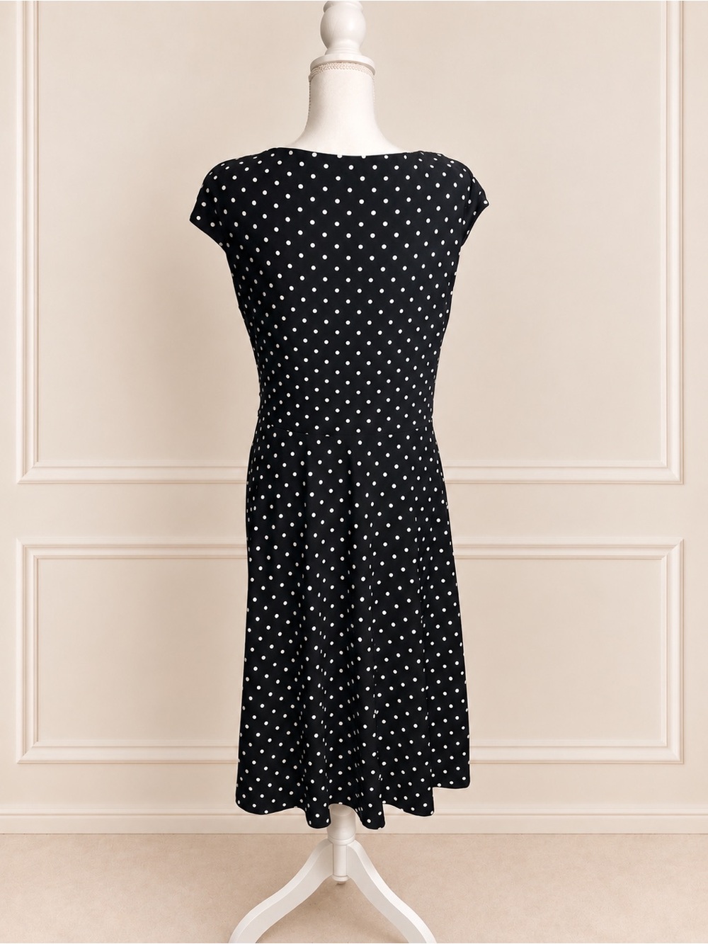 Lauren Ralph Lauren Polka Dot Faux Wrap Midi Dress Black White Size 14 - Picture 4 of 6